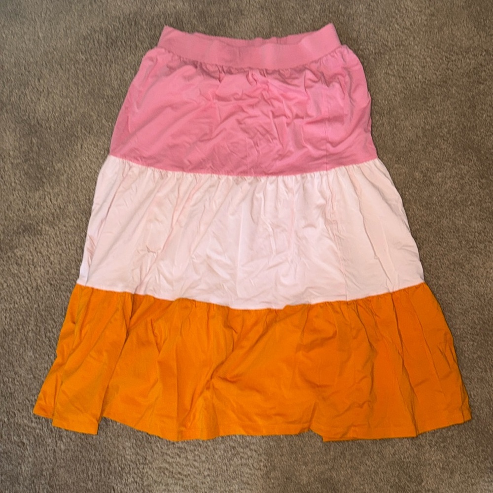 Lands' End Womens Maxi Skirt Size Small 6-8 Stretchy Pink Orange GUC
